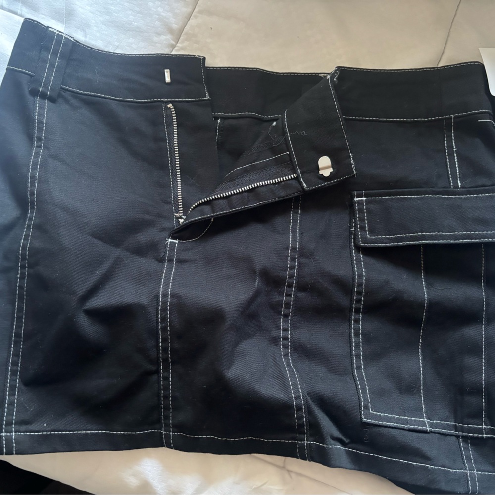 Forever 21 Black Cargo Shorts with White Contrast Stitching